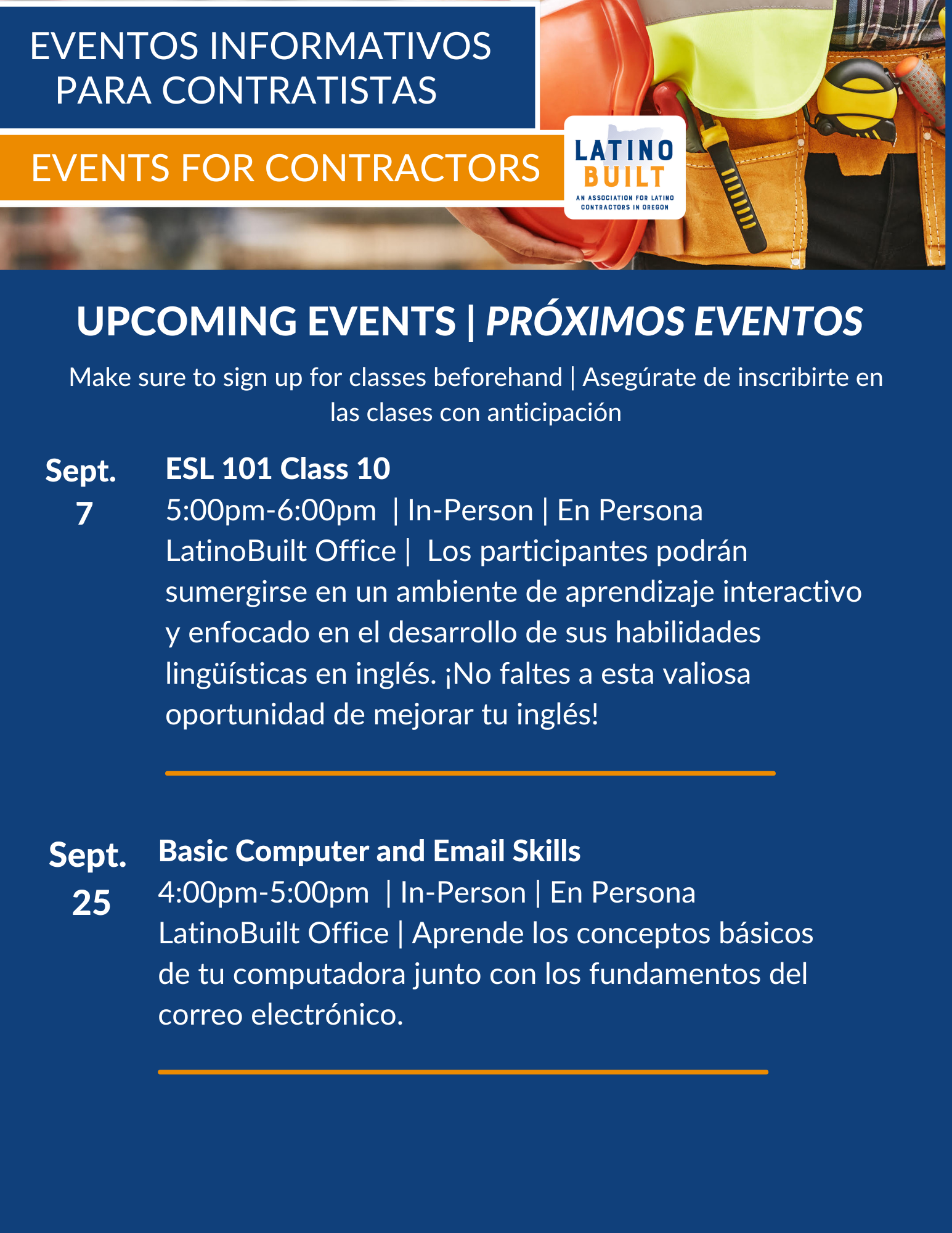Upcoming events calendar